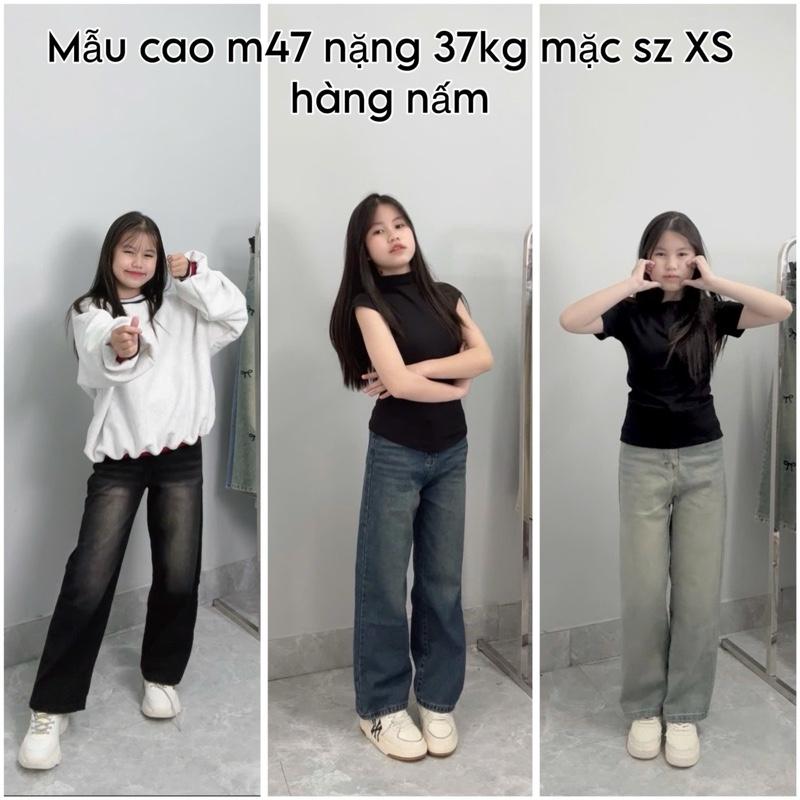 (SUÔNG NẤM LÙN) QUẦN JEANS NỮ ỐNG SUÔNG 3 MÀU PHỐI RIA MEO 9 tấc dành cho nấm lùn (90CM - 92CM) Pants quansuong namlun