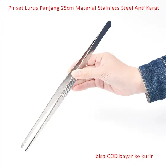 Pinset Lurus Panjang 25cm Material Stainless Steel Anti Karat 0