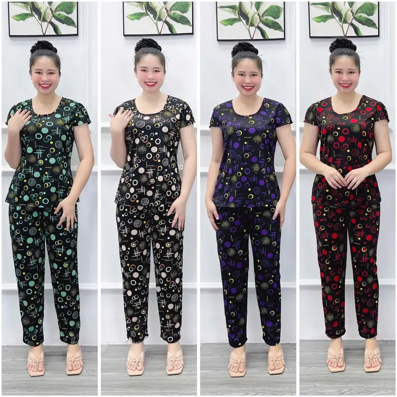 A2 Combo 4 bộ đồ nữ thun Aty thường, mềm, nhẹ, cổ vuông, quần dài, 45-70kg Nhung Top 4
