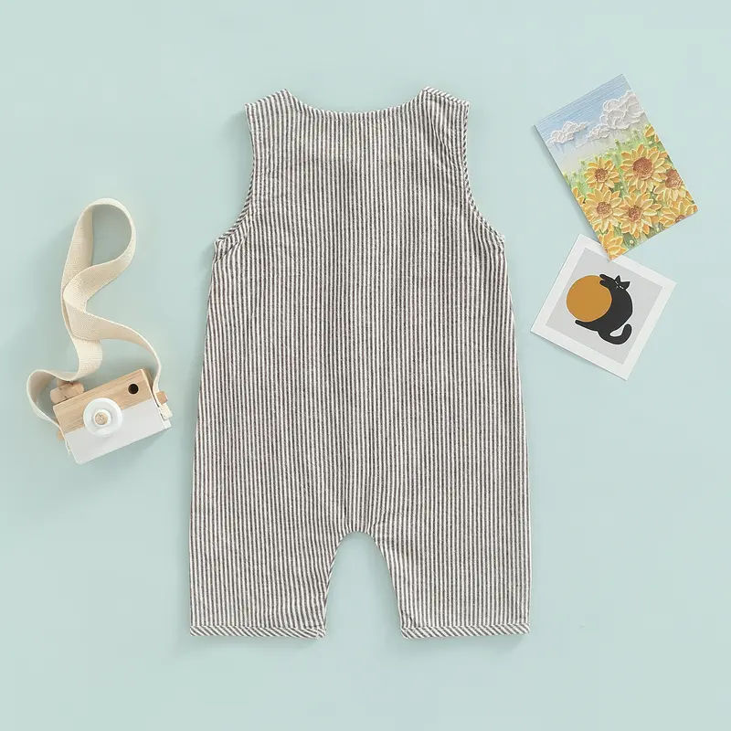 Áo Jumpsuit Quần Cho Em Bé Trai Hoặc Bé Gái, Cổ Tròn, Không Tay, Cài Cúc, Áo Liền Quần Đếm Một, Thích Hợp Cho Trẻ Mới Biết Đi 0-3 Tuổi 3