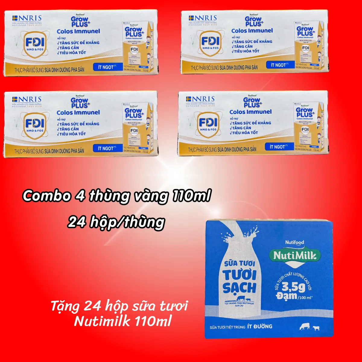 [Độc Quyền KOC] Combo 4 thùng (24 hộp /thùng - 96 hộp 4 thùng) Growplus sữa nước công thức tăng sức đề kháng cho bé hộp 110ml