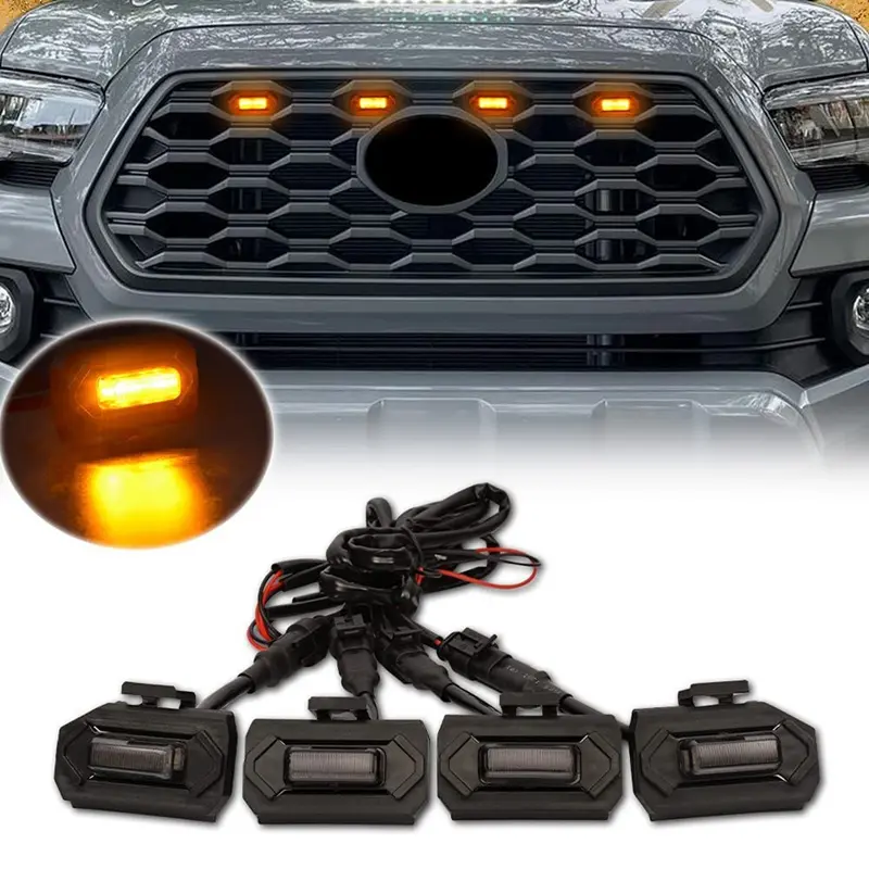 Bộ 4 Đèn LED Gắn Lưới Tản Nhiệt Phía Trước Xe Hơi Toyota Tacoma Raptor TRD Off Road Sport 2020 2021
