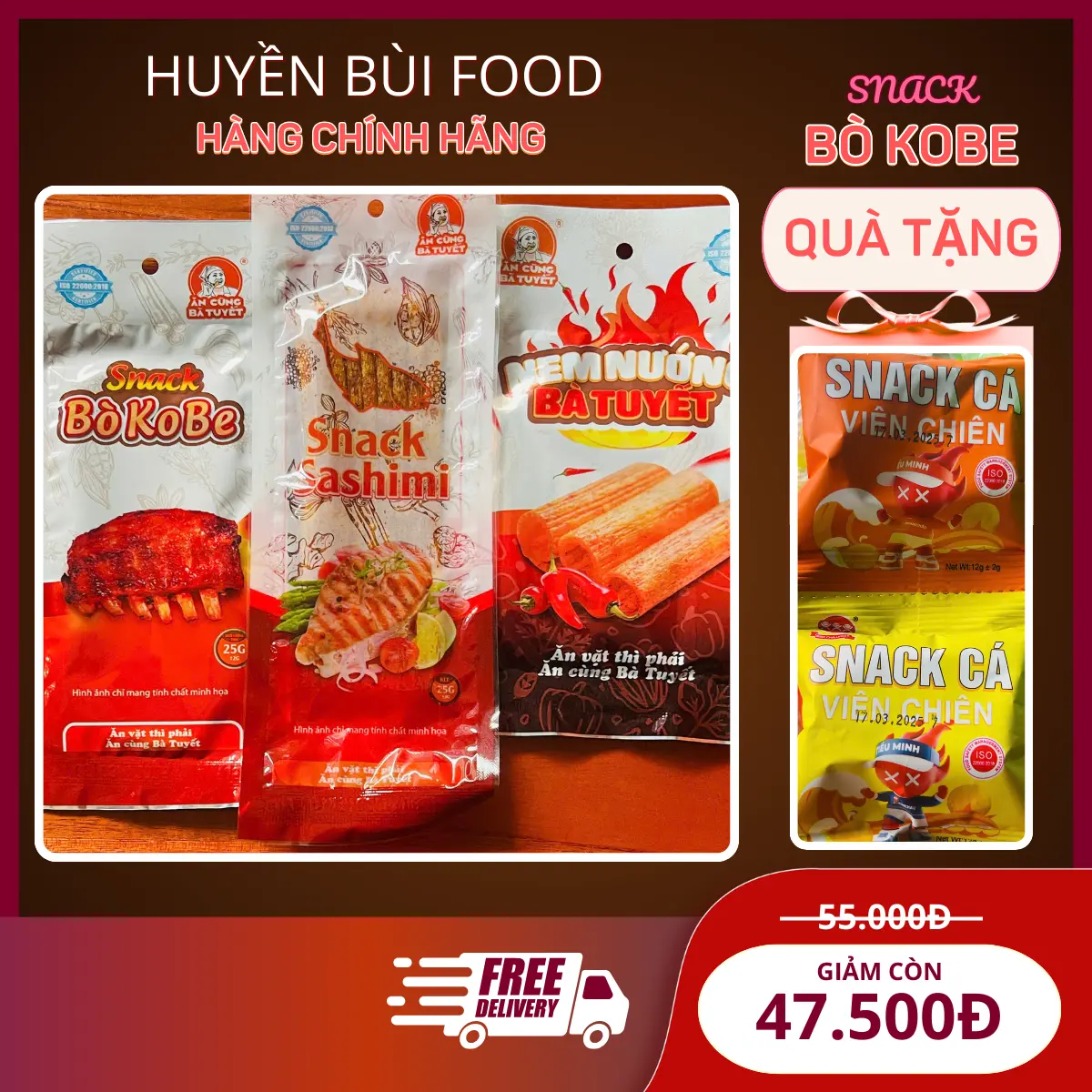 Combo 30 gói Snack bò Kobe ăn cùng bà Tuyết, snack sashimi, nem nướng bà Tuyết, ăn vặt - Sản phẩm an toàn, chất lượng và giá cả phải chăng