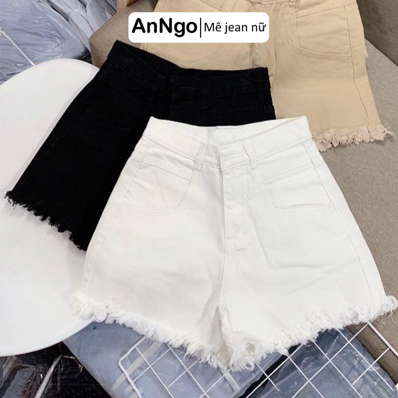 (Có big size) Quần short jean nữ lưng cao rách tua rua phá cách Anngo - AT371