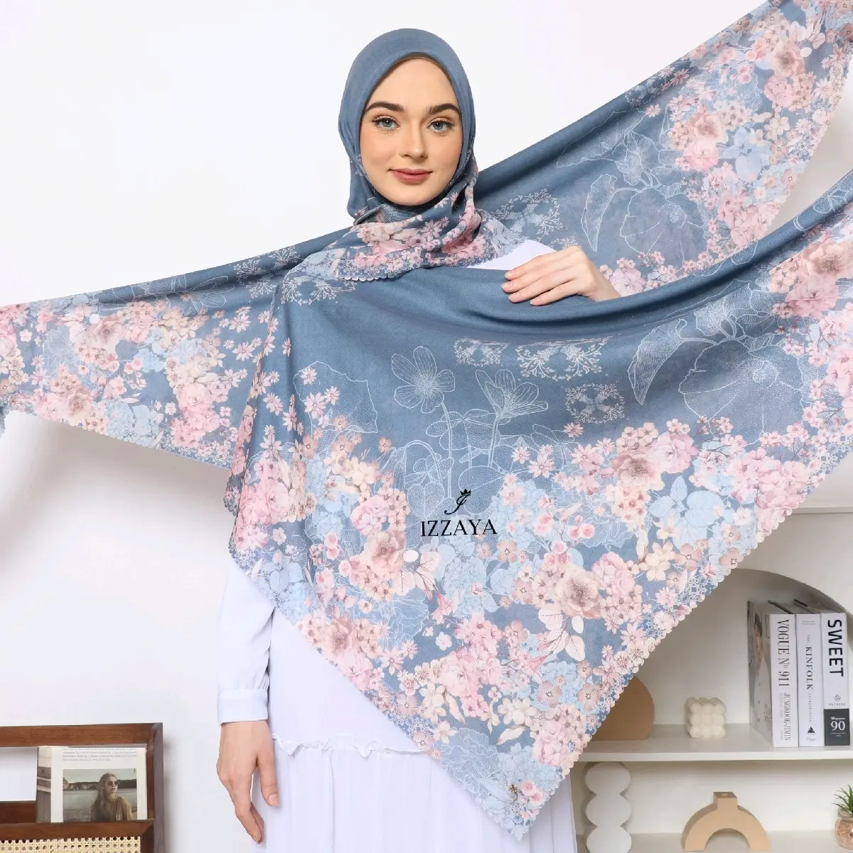 BLOOMING SERIES Hijab Segiempat Motif Square Voal Ultrafine