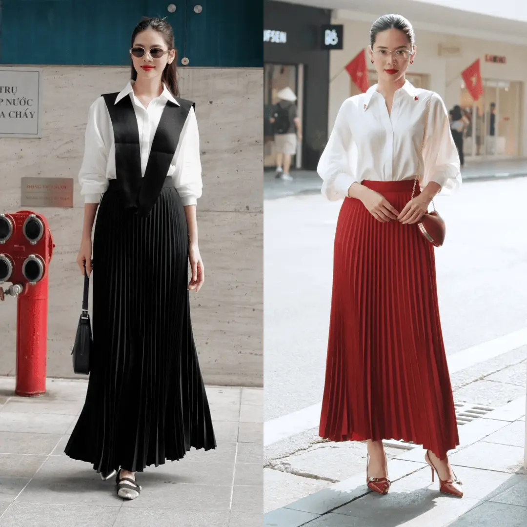 ByAAn Studio - Holly - Áo Sơ Mi Trắng Nữ Charm Trái Tim Cùng Chân Váy Xếp Ly - Chất Liệu Tơ Nhật - Size S M L