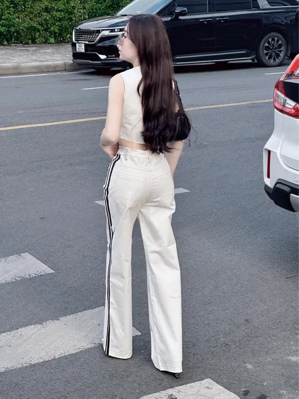 Sét Áo Sơ Mi Nữ GiLe Nữ Áo Sát Nách Quần Suông KaKi Màu Trắng,Quần Nữ Dáng Dài Sang Chảnh,Đi Chơi.Đi Làm,Dạo Phố S066 setáocroptopquầnsuông nơ set bộ ống Women Ong 5