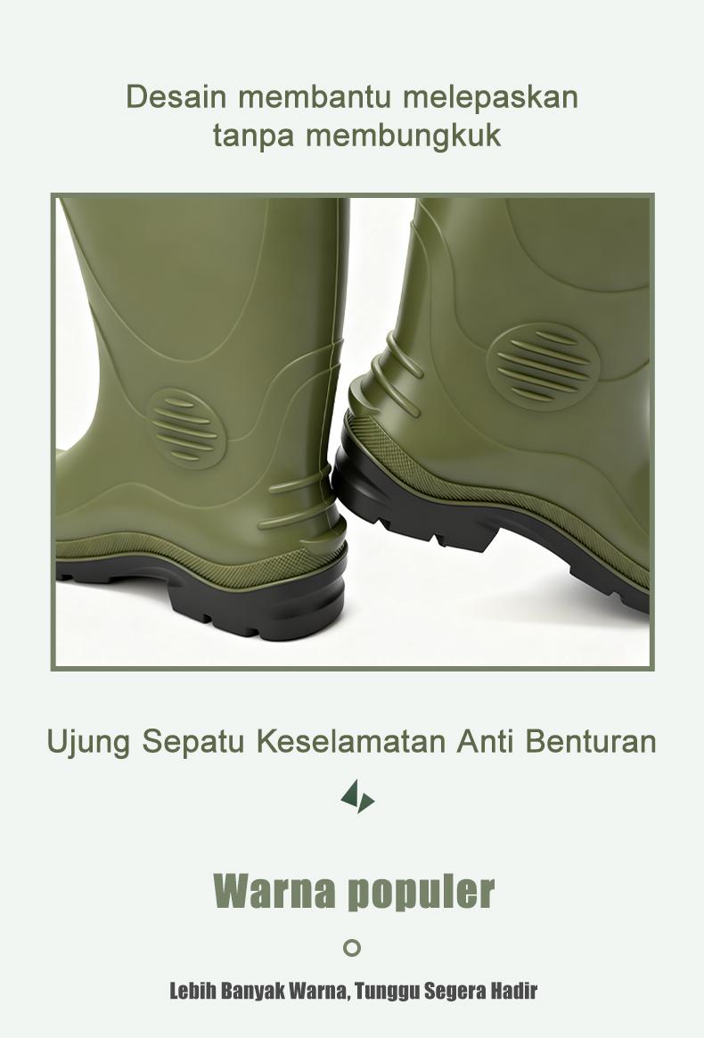 Sepatu bot pria model baru, sol tebal anti slip, desain mid-calf, tahan air dan banjir, sepatu kerja karet, cocok dipakai saat musim hujan