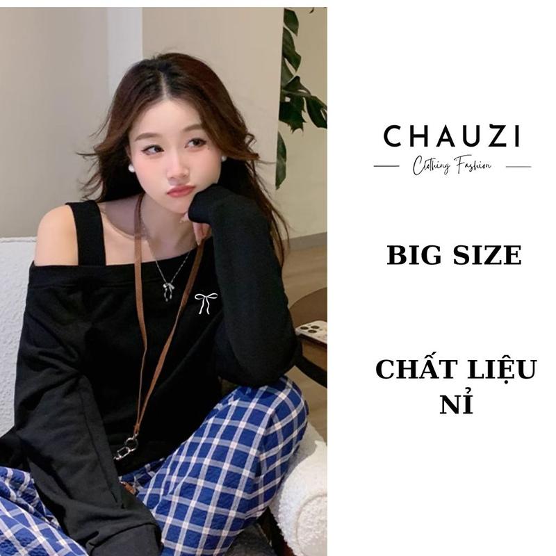  Áo Sweater  Nữ Lệch Vai  Thêu Nơ Phong Cách Trẻ Trung - Thời Trang Năng Động Hotrend 2025 CHAUZI AN697 BIGSIZE Women Top Nhung Voi Hoodie áothunnu 