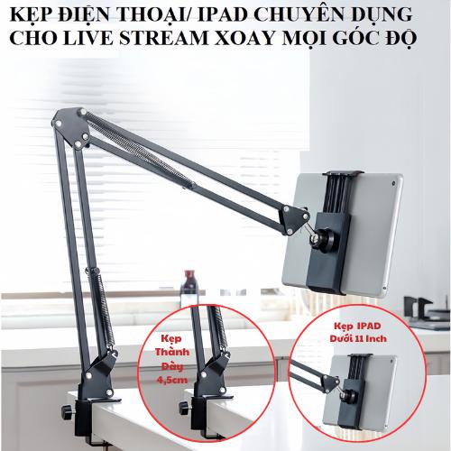 Giá đỡ điện thoại, máy tính bảng đến 11 inch, kẹp iPad đầu giường kẹp thành bàn xoay 360 độ điều chỉnh mọi góc độ linh hoạt