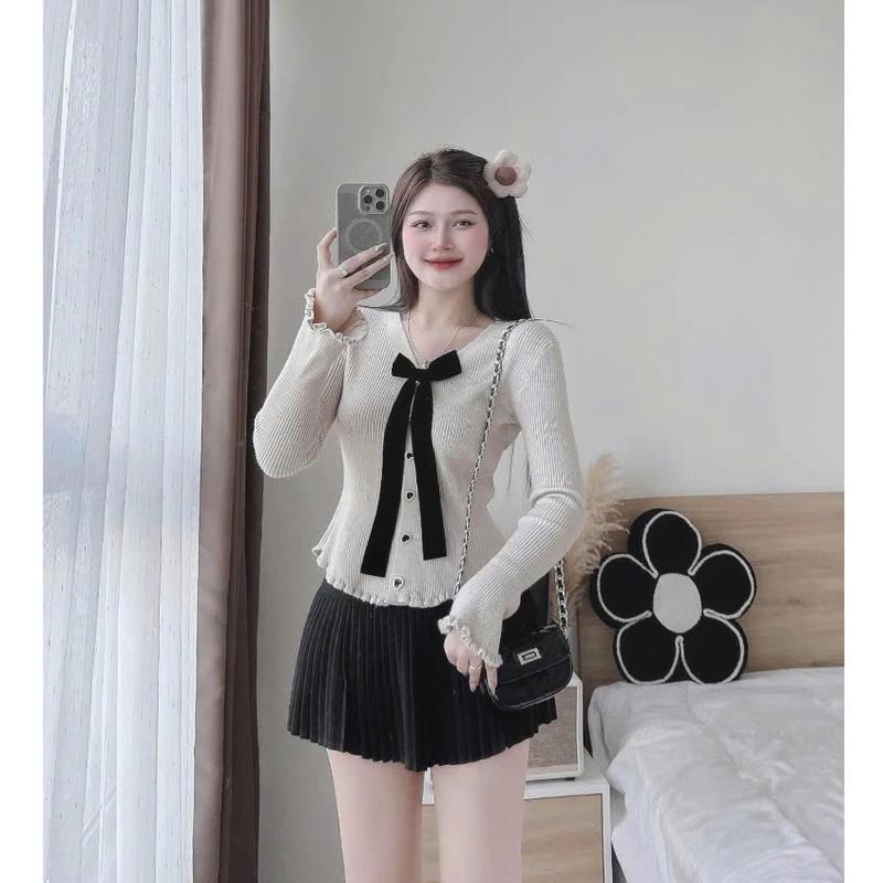 Product Introduction of Áo Len Thỏ Khuy Tim Phối Nơ Nhung Cổ V Tay Loe Xinh Xắn Women - ME0WSTORE 5