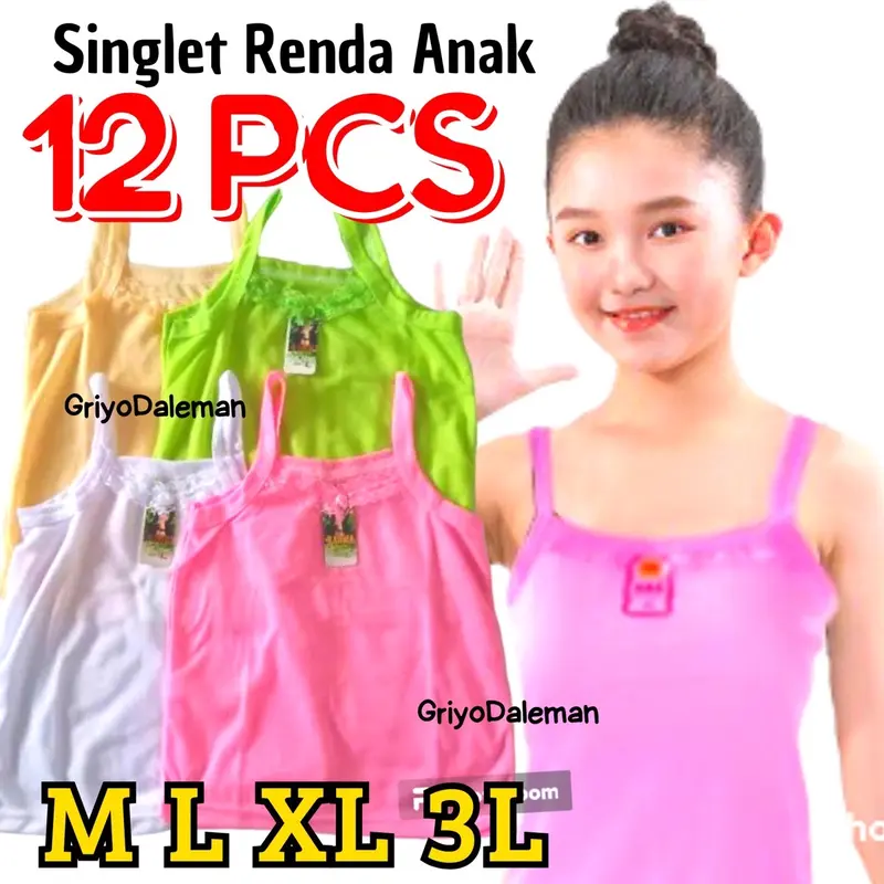 12 PCS SINGLET KAOS DALAM ANAK PEREMPUAN ELIT WARNA 1