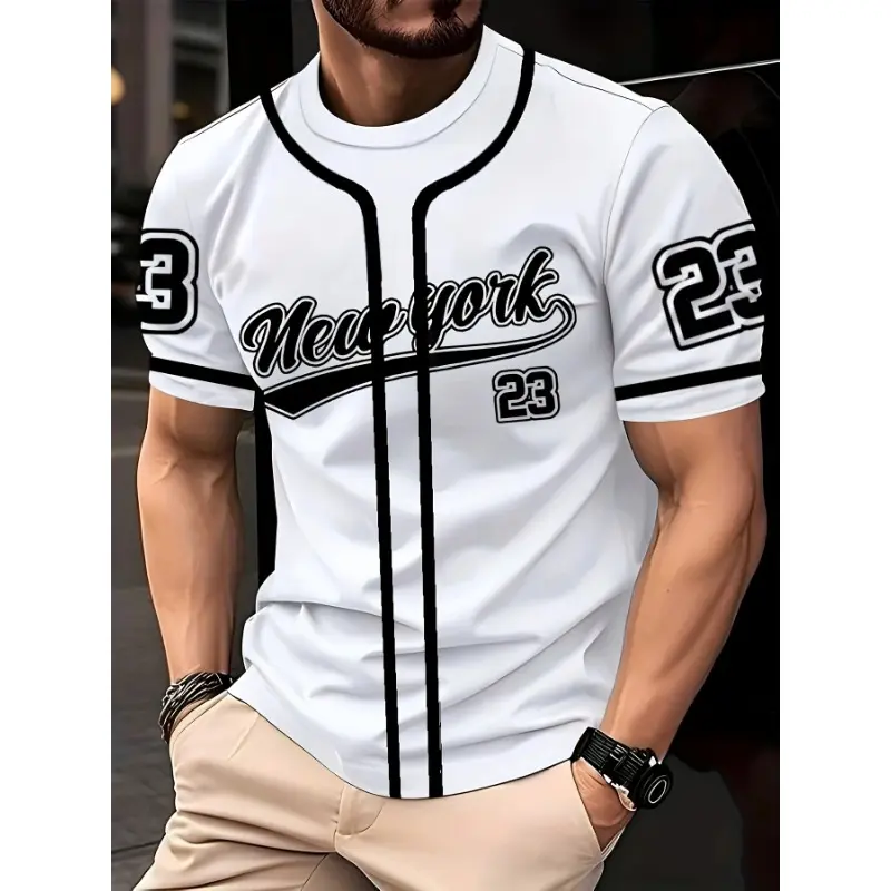 Men'S Printed T-Shirt Casual Short Sleeve, Polyester, Sports T-Shirt Unisex, Large Size