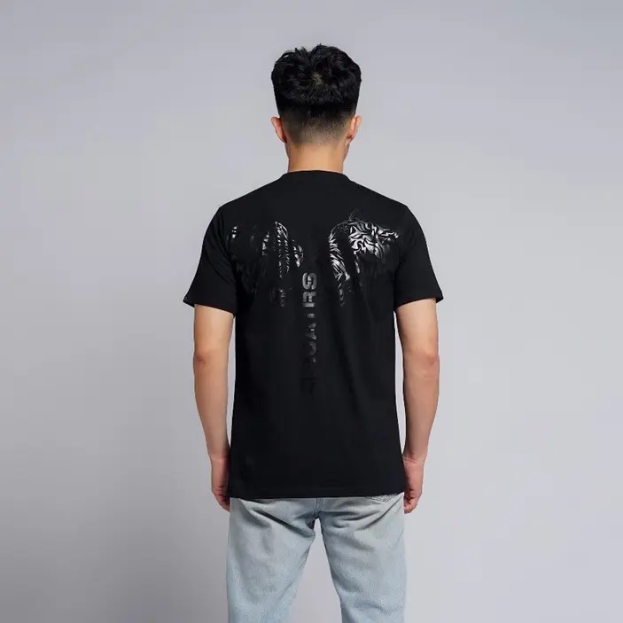 Orijiattires Kaos Reguler Fit Pria Wanita Tiger Black Metalik Sablon Plastisol Cotton Combed Hitam M L XL (WD041PD)