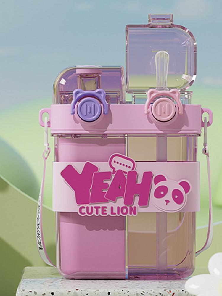 Product Introduction of 2025 Summer New Children's Water Bottle Student Double Drinking Straw Bottle Cute Cartoon Water Bottle Outdoor Portable Cup 24