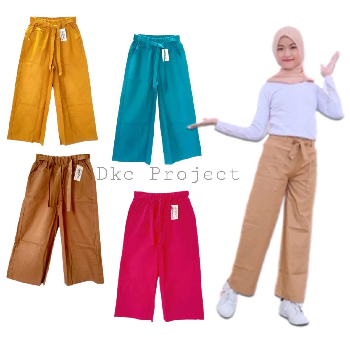 Celana Kulot Anak Perempuan 6-12 Tahun Bahan Katun Sigaret Polos Cantik
