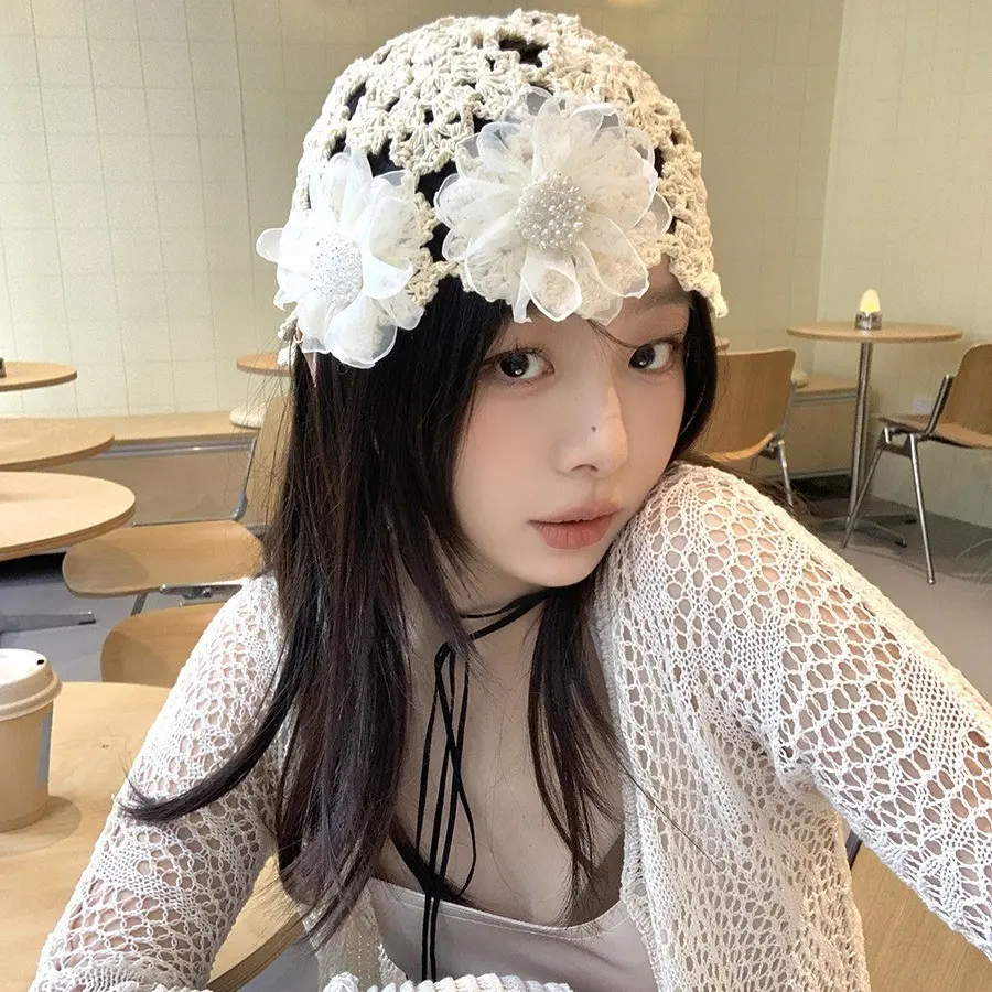Mũ Cọc Móc Mỏng, Phong Cách Nhật Bản, Dành Cho Nữ, Mũ Len Hoa Ren Mùa Hè