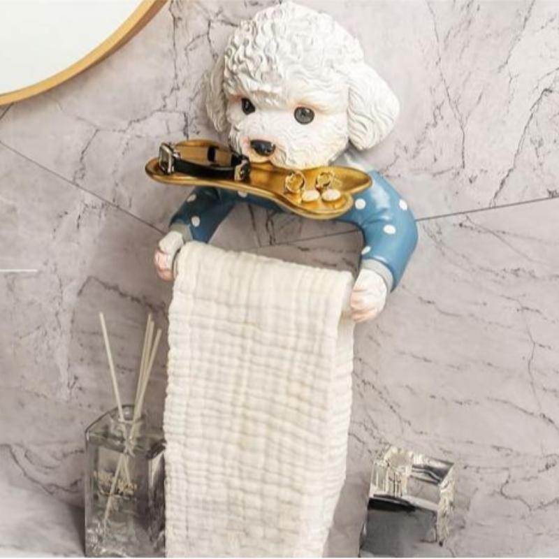 Product Introduction of Cute Cartoon Dog Design Tissue Holder, 1 Count Punch Free Bathroom Tissue Holder, Bathroom Accessories for Hang Towel, Scarves, Tissue 2