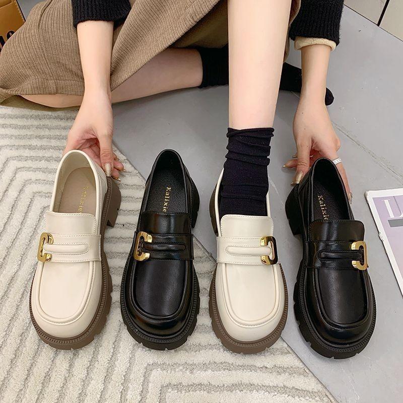 Product Introduction of Plover Authentic Leather Loafers Women's 2023 Spring and Autumn New Platform Thick Heel Pumps British Style Versatile Small Leather Shoes 2