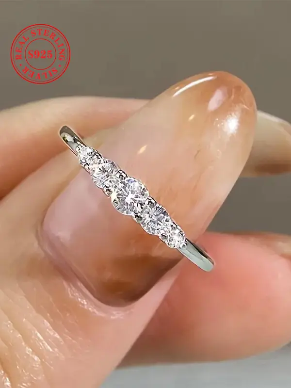925 Sterling Silver Fashion Rhinestone Decorated Ring for Women, Simple Jewelry for Party, Daily Clothing Decor, Trendy All-match & Exquisite Jewelry for Gift 0