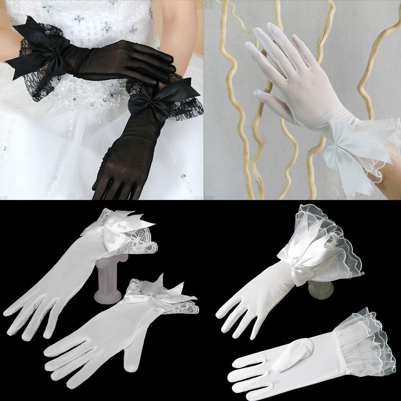Women Bowknot Decor Fishnet Short Gloves Lace Gloves Goth Cosplay Accessory 1