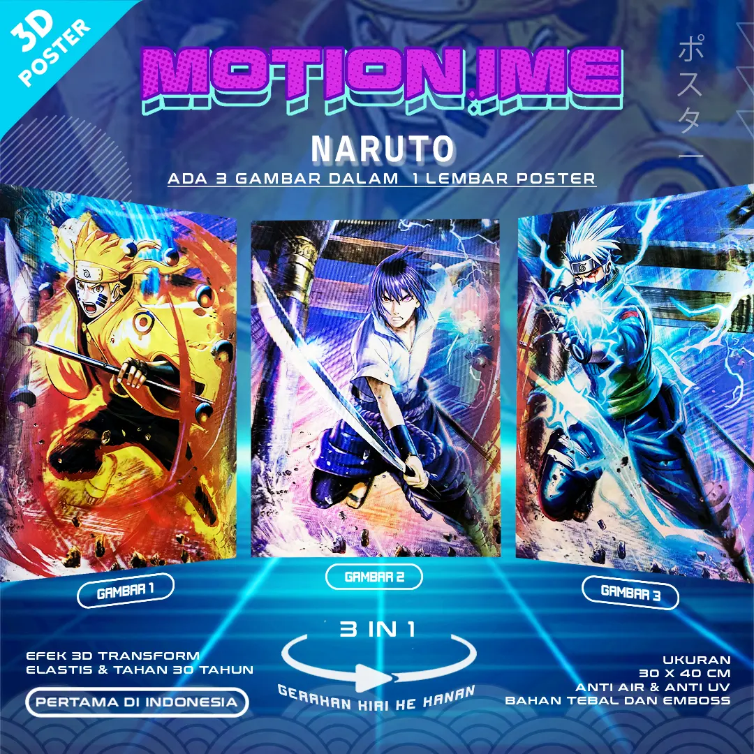 3D Poster Lenticular Naruto Sasuke Itachi Anime Hiasan Dinding Wall Decor