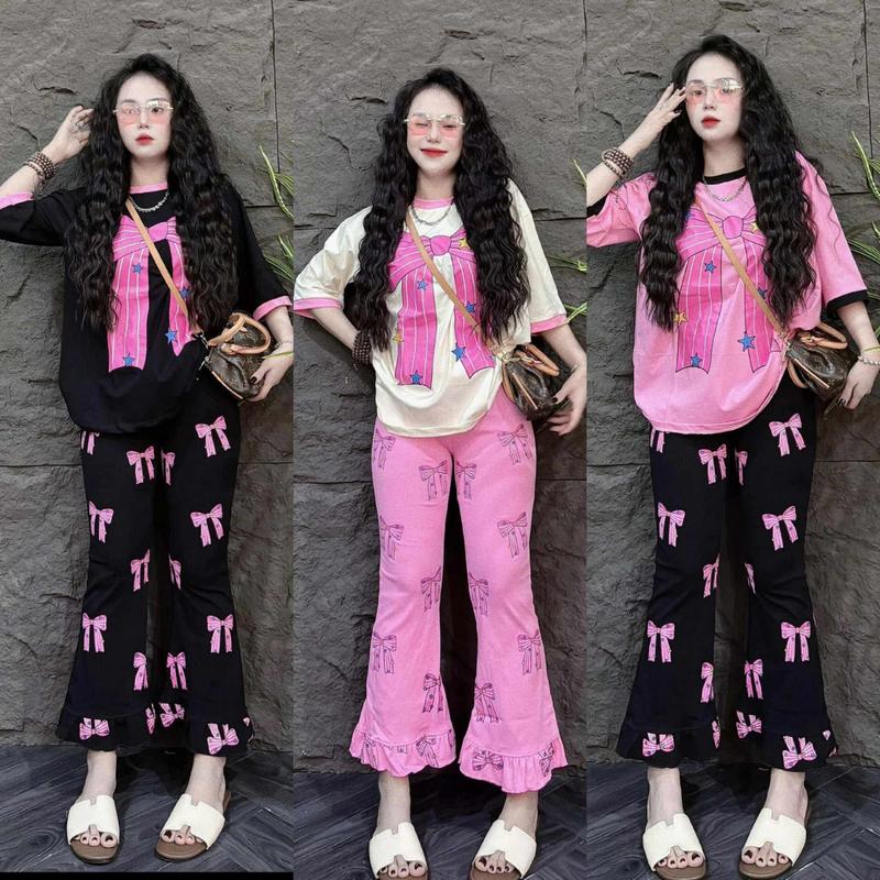  Set đồ bộ quần ống loe 9 tất có túi và áo ngắn tay form rộng vải thun gân tăm lạnh mát mềm mịn dày dặn co giản đồ mặc ở nhà nữ set bộ nữ quần áo nữ đồ bộ nữ  Women Ong Xám 