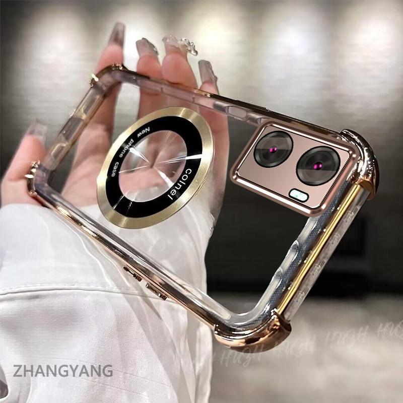 Casing Transparan Airbag Anti Guncangan Untuk OPPO A57 4G 2022 A77 A77s 4G Case  OPPO A77 5G 2022 TPU Soft Silikon Empat Sudut Shockproof Phone Cover Magnetic Penutup Telepon