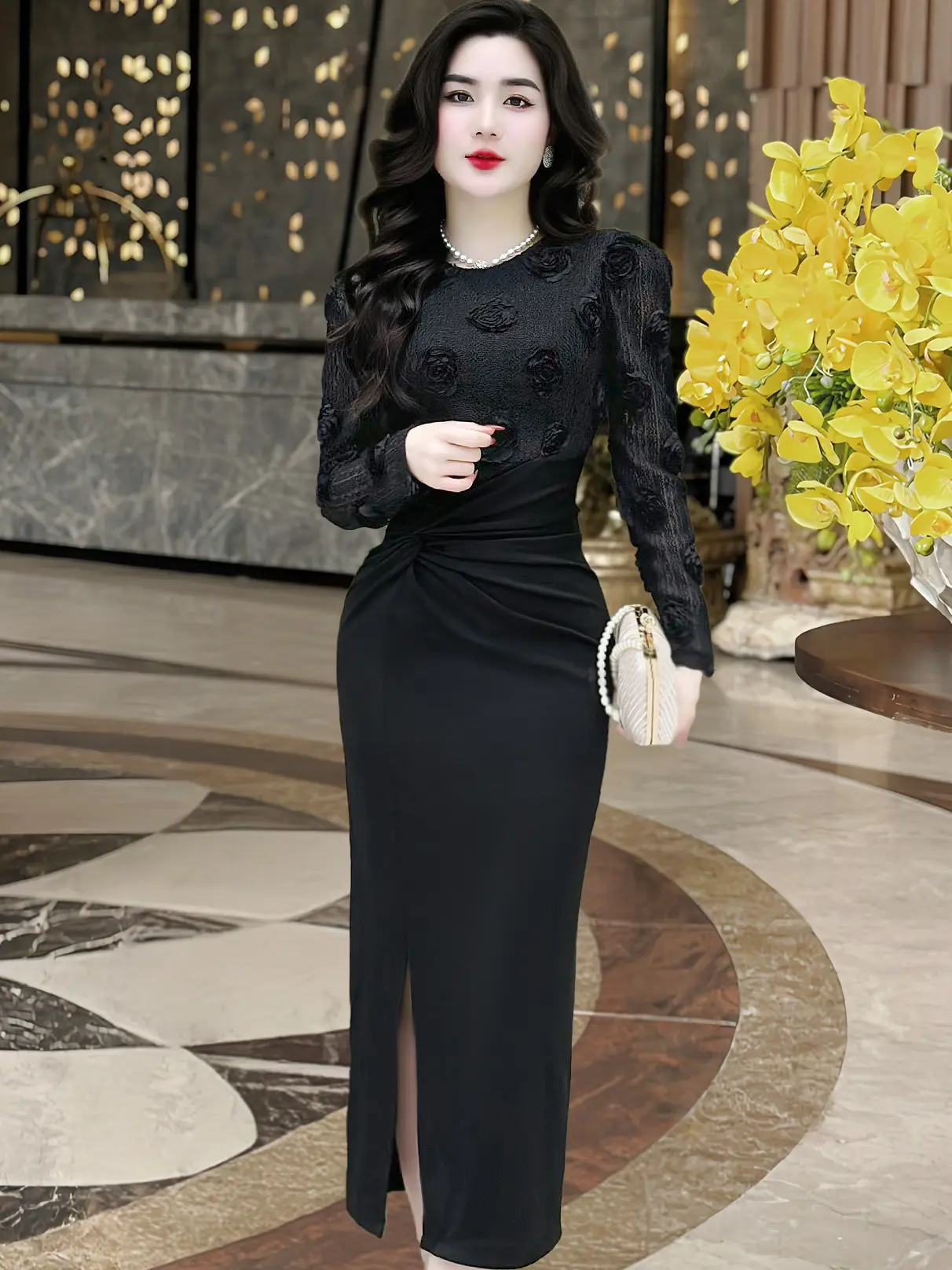 [MIỄN SHIP] MDU3829 Váy Ren Phối Mango Ý Cao Cấp - Kiểu Dáng Sang Chảnh Cuốn Hút Dành Cho Nữ Women Dress Đen