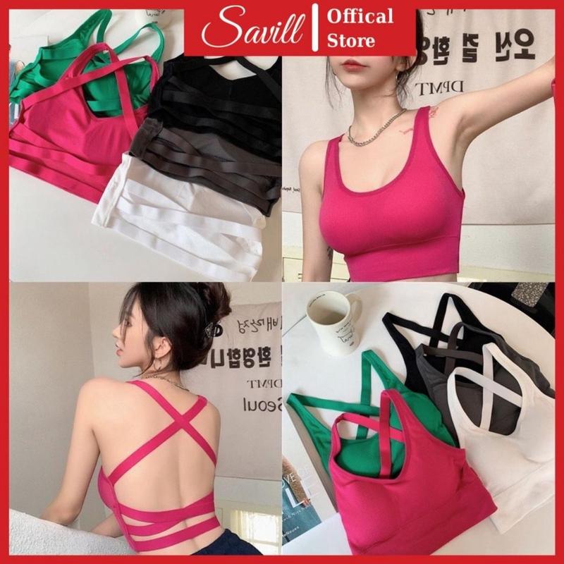 Top Áo Bra Nữ Dây Chéo Lưng Quyến Rũ, Áo Ngực Nữ 2 Dây Chất Cotton, Mút Mỏng Khoét Ngực Savill B4834 Women Kem