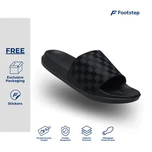Sendal Cowok Footstep Hexa Black Slide Sandal Shoes Pria Selop