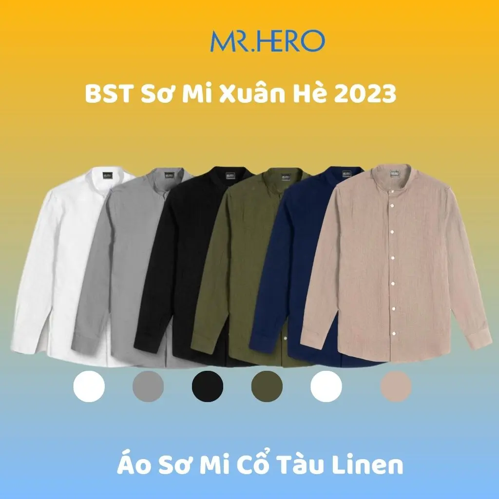 Áo sơ mi cổ tàu chất vải linen ACT03 Mrherovn nhiều màu