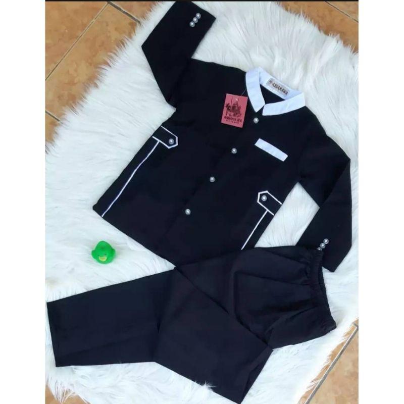 Product Introduction of Baju koko anak Laki Laki Setelan usia 4-12 Tahun Hitam Muslim Kain Katun Panjang Kancing Celana 6