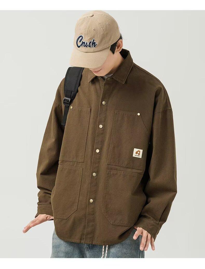 Product Introduction of Men's washed vintage long sleeve work shirt Artistic style cotton large size shirt jacket 21