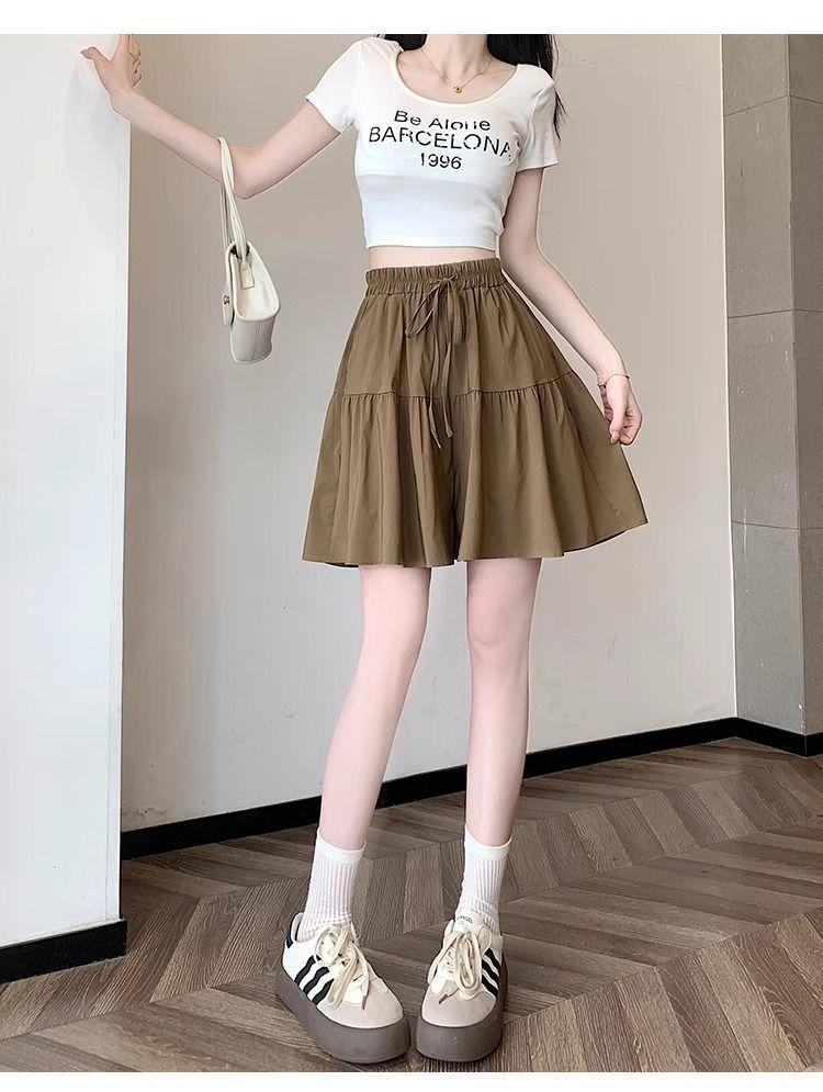 Product Introduction of [2380 People Collection] Idle Style Ice Silk Quick-Drying Wide Leg Culottes Shorts Women's Summer Thin plus Size Casual Shorts Pantskirt 22