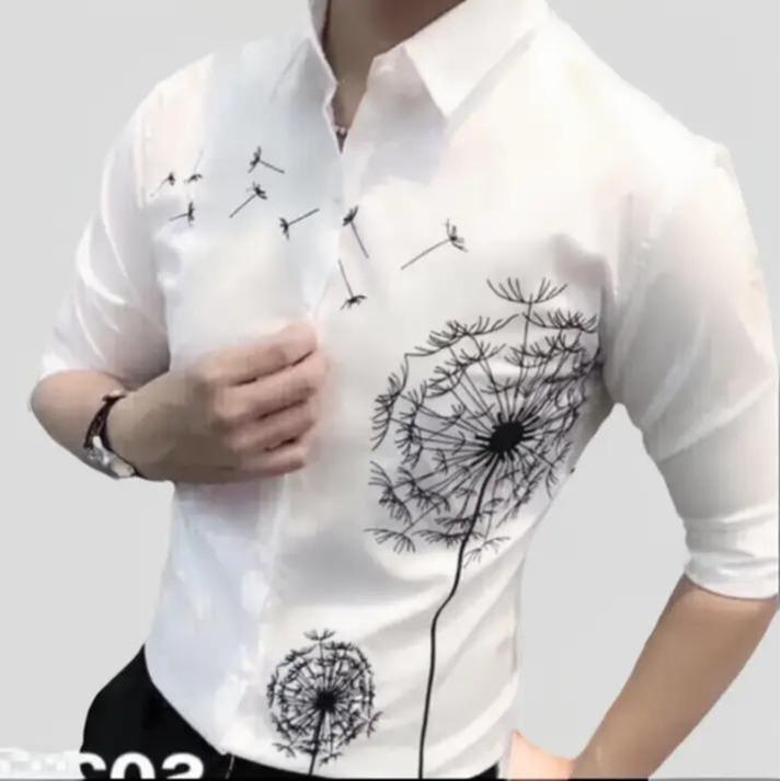 ÁO SƠ MI NAM IN HÌNH BỒ CÔNG ANH SANG TRỌNG, ÁO SƠ MI NAM CÔNG SỞ PHONG CÁCH HÀN QUỐC TAY DÀI,  VẢI LỤA MỀM MỊN MÀU TRẮNG (PHÙ HỢP CÂN NẶNG TỪ 40-95KG) Màu trắng Menswear