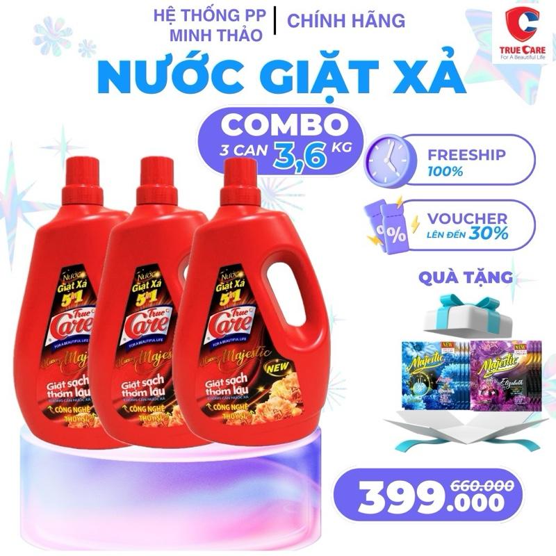 Combo 3 can Nước giặt xả True Care 5IN1 can 3,6kg  trắng sạch quần áo , gấp đôi hạt lưu hương thơm lâu mềm vải