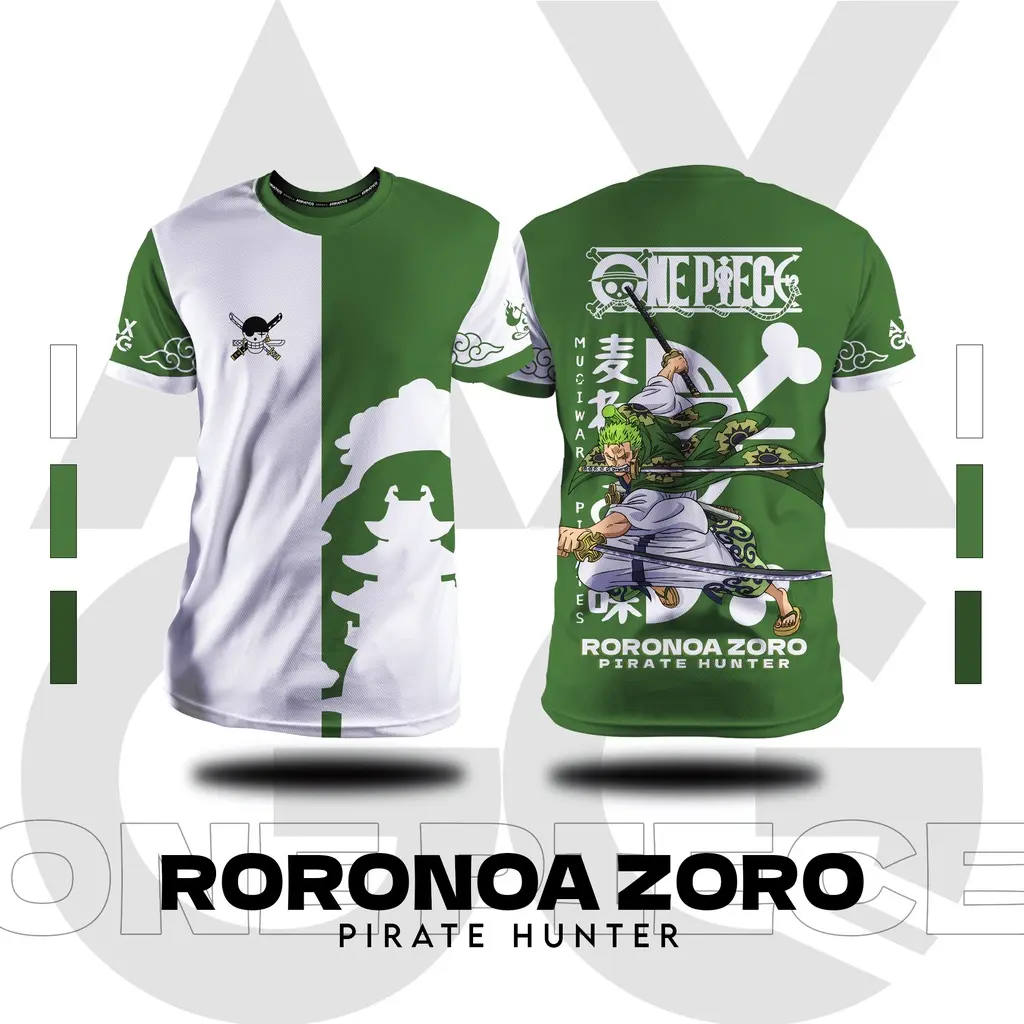 Axgg' Shirts One Piece Strawhat Roronoa Zoro Anime Cartoon Pattern
