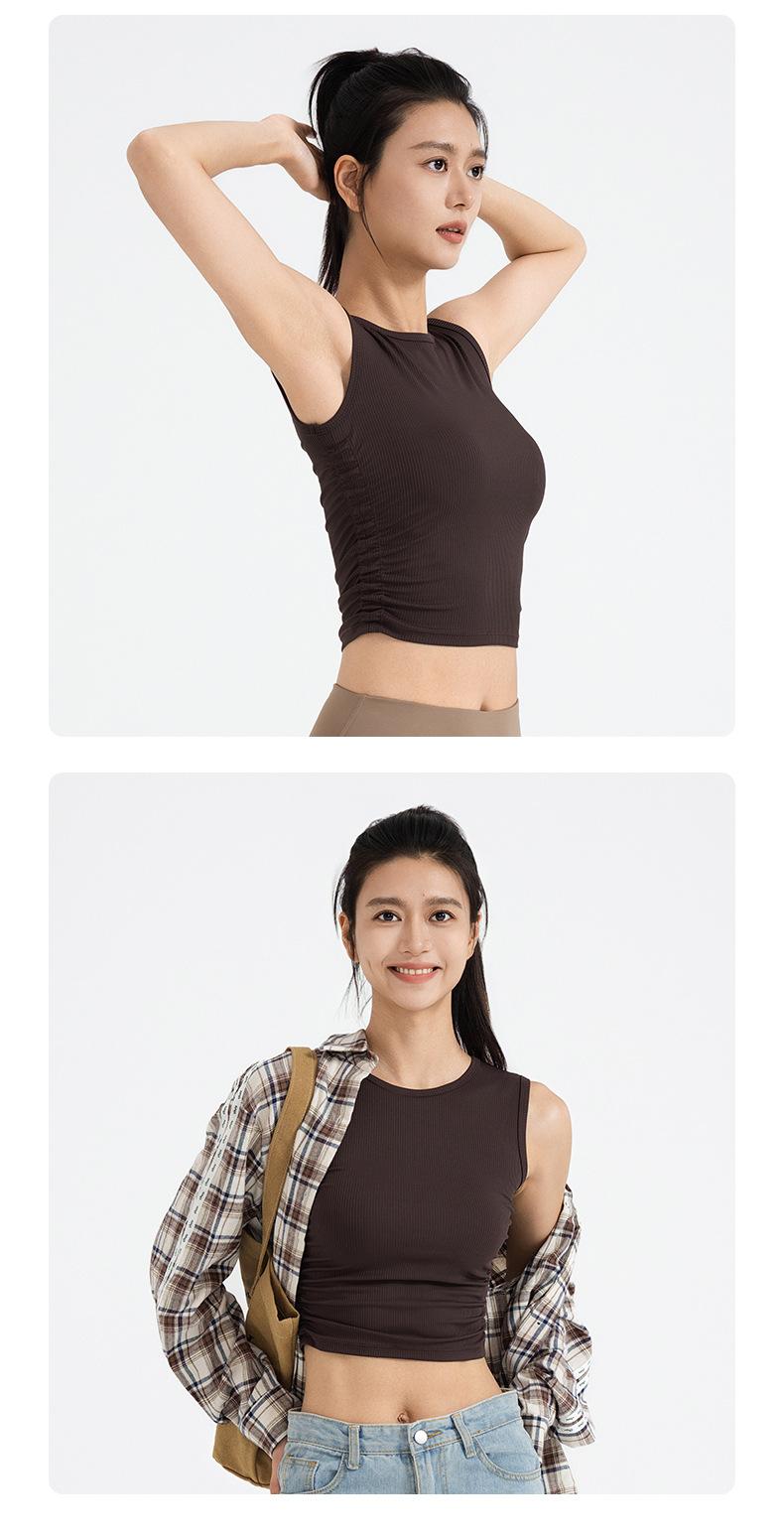 Product Introduction of Summer new product, double-sided wrinkled ribbed sleeveless top, slim fit, waist cinching, sports yoga vest for women 22