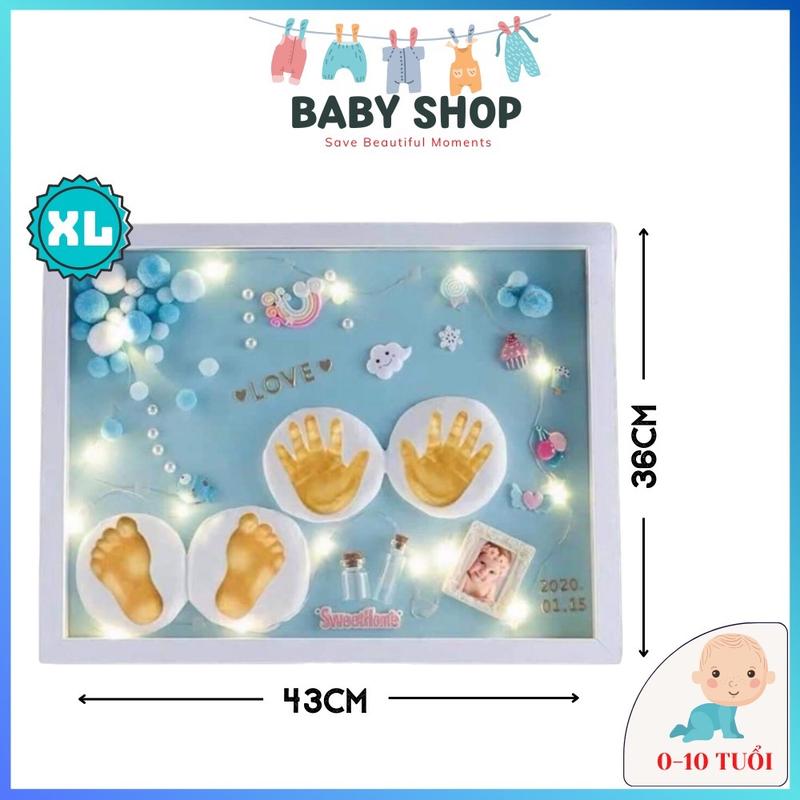 Khung tranh in dấu chân tay bé yêu sz 36x43cm Cho Bé