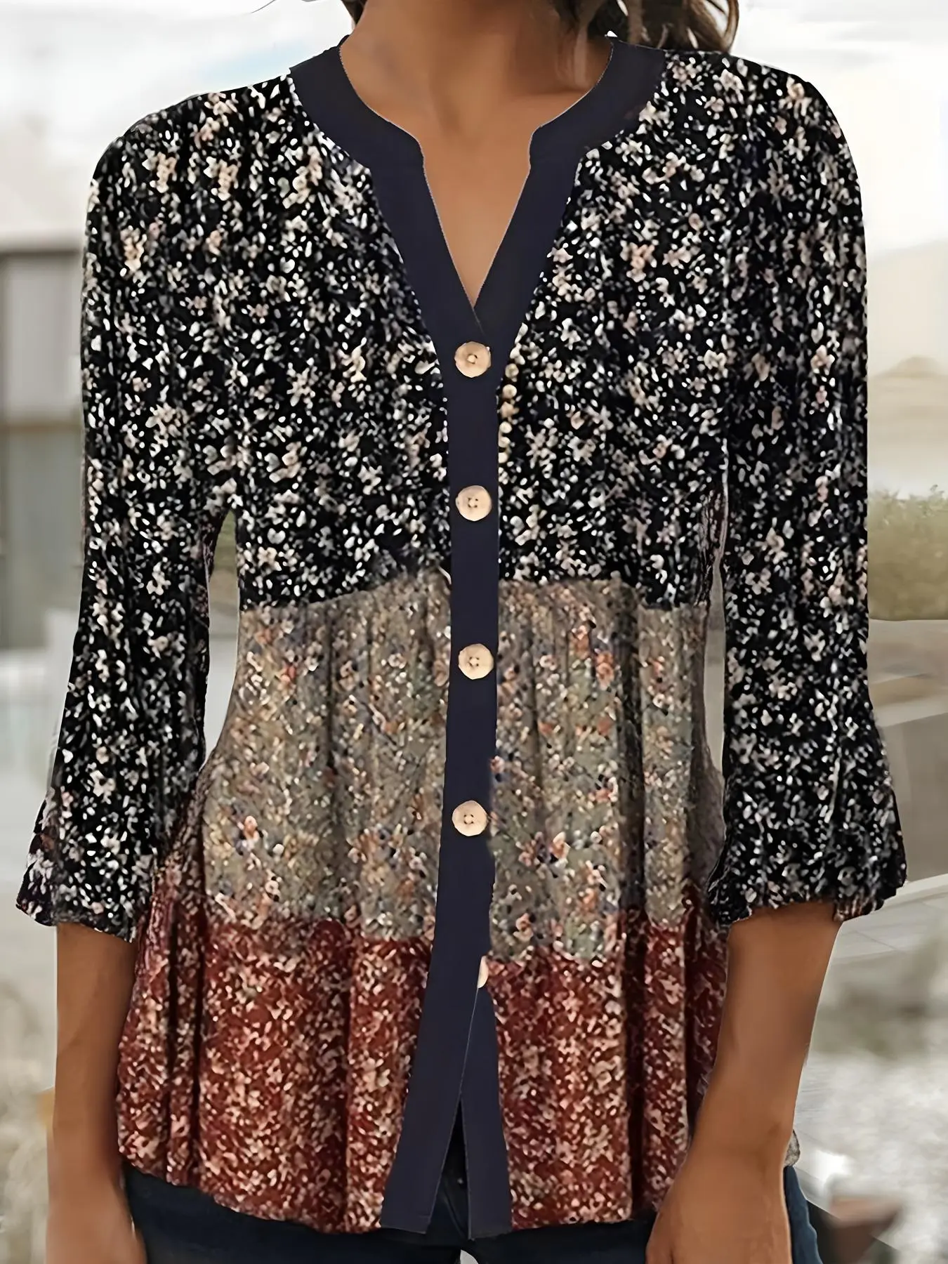 【Plus Size】Ditsy Floral Print Shirt, Boho Casual Shirt for Summer, Women's Clothes for Daily Wear