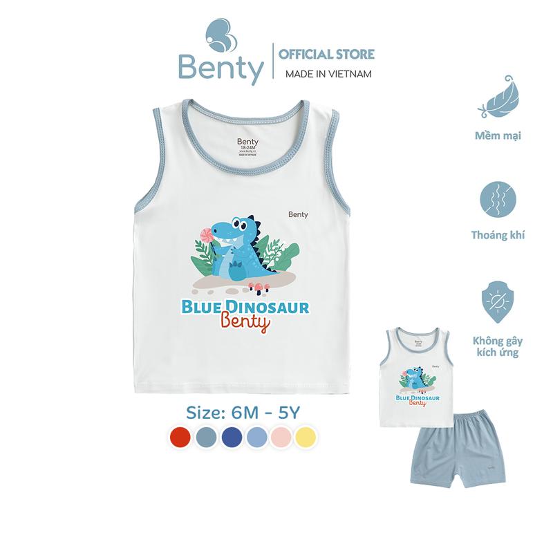 Bộ ba lỗ phối viền in hình khủng long BT099 Benty cotton thấm hút mồ hôi, đồ bộ cho bé trai, bé gái