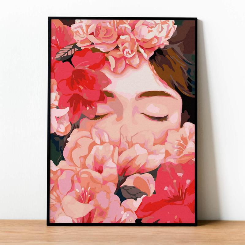 ✅Tranh số hóa Cô gái hoa đỏ đã căng khung 40x50cm Tô Màu Vẽ Tranh Diy