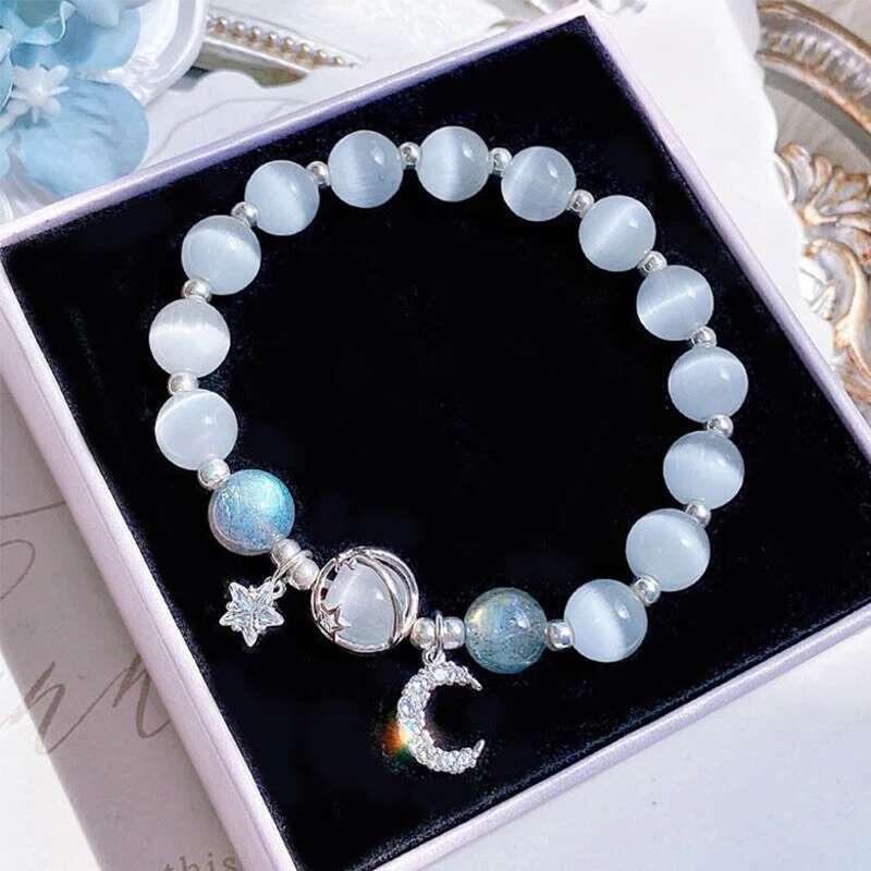 Product Introduction of Niche Design Star Chain Tassel for Women sy Blue Crystal Beads Elastic Rope Bracelet Best Friend Jewelry Gifts 7