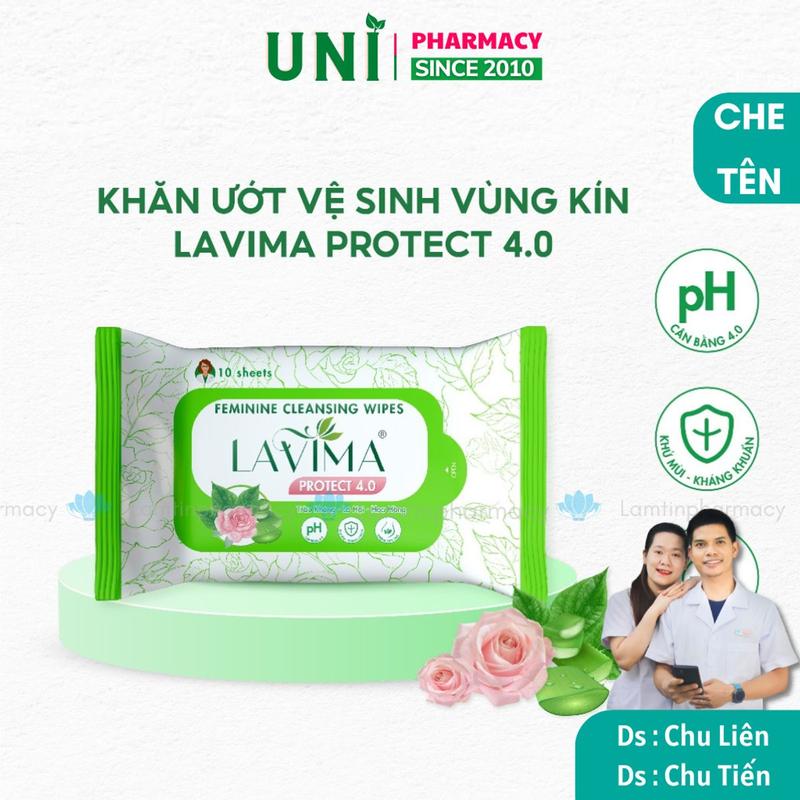 Lavima Khăn ướt vệ sinh vùng kín LAVIMA Protect 4.0 gói 10 miếng giúp vùng kín luôn sạch sẽ khô thoáng Women Nữ