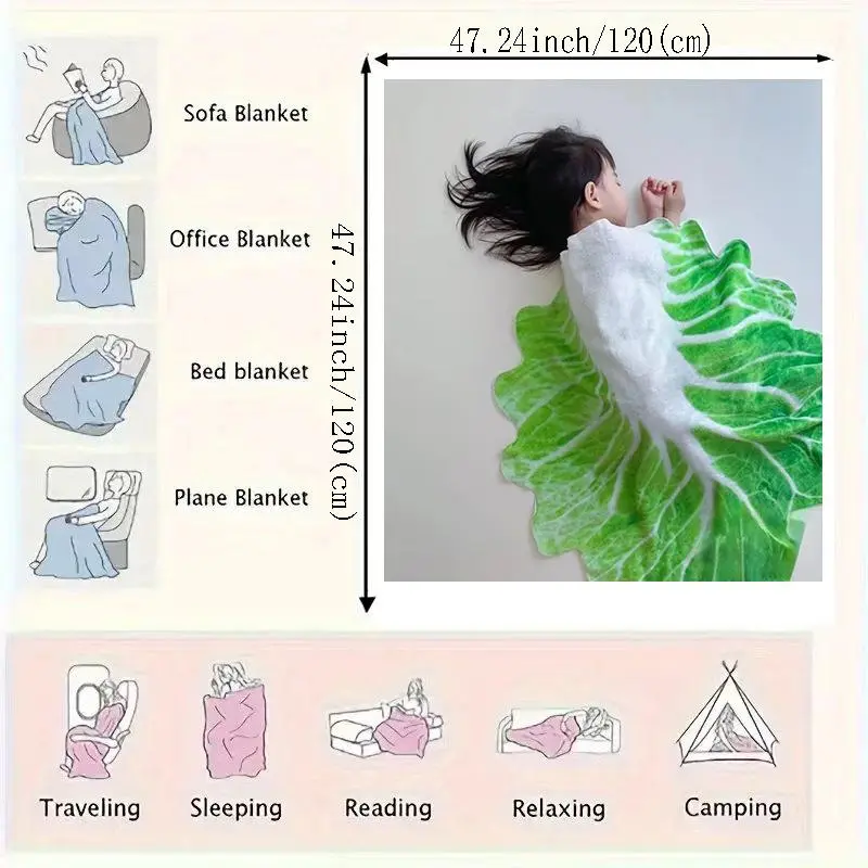 Cabbage Design Blanket, Soft Warm Baby Swaddle Blanket, Air-conditioned Room Blanket, Warm Nap Blanket for Home Office Travel, Bedroom Accessories 1