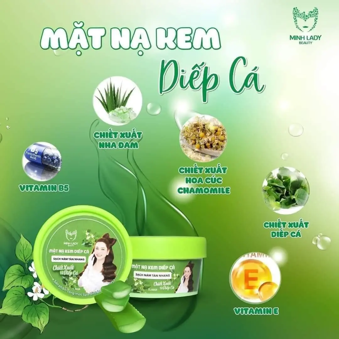 Mặt nạ kem diếp cá Minh Lady Beauty Dưỡng Trắng Da, Mờ Nám, Tàn Nhang
