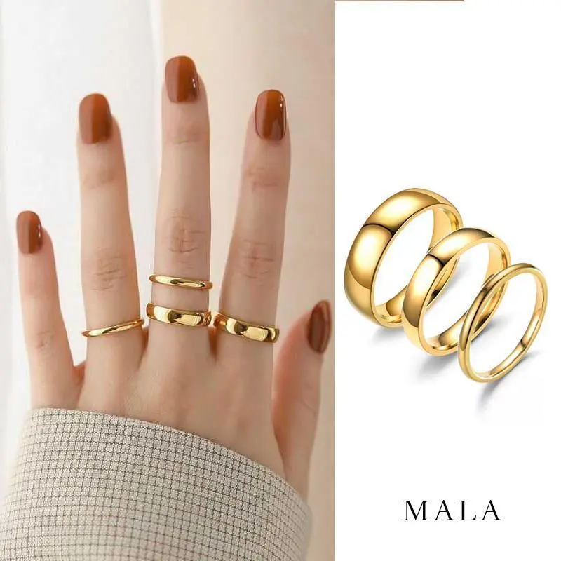 Nhẫn Thép Titan Phong Cách Hàn Quốc Đơn Giản, Mạ Vàng 18K, Nhẫn Cặp Đôi, Dành Cho Nam Và Nữ 0