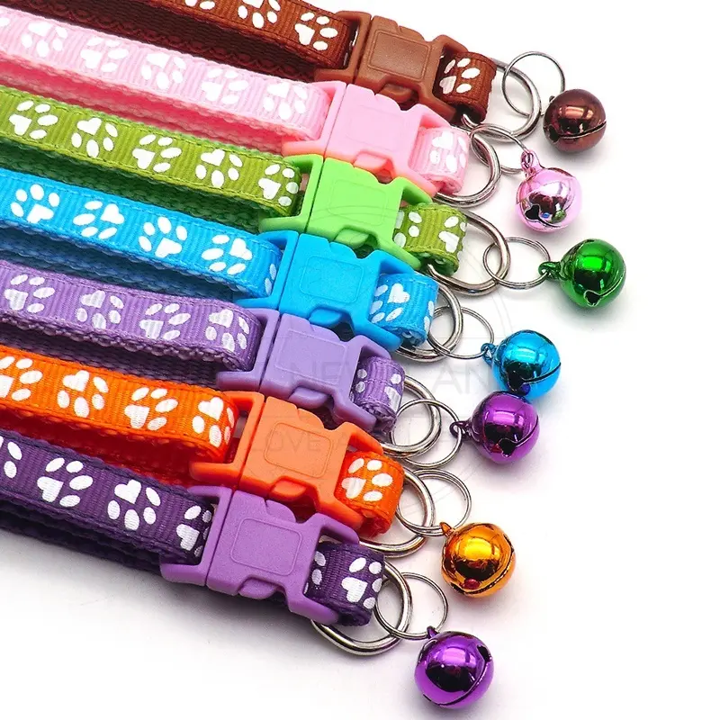 Kalung Kucing Lonceng Hewan Peliharaan Tali Leher Anjing Kecil Lonceng Pet Collar Dog Kitten Adjustable Motif Tapak Kaki Murah Import 7