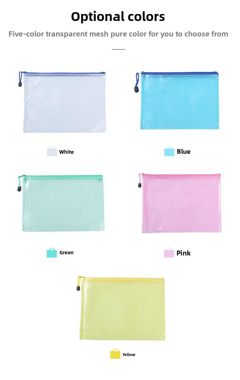 Product Introduction of A3A4A5A6Transparent File Mesh File Zip Zipper Bags Waterproof Office School Stationery Mesh 3